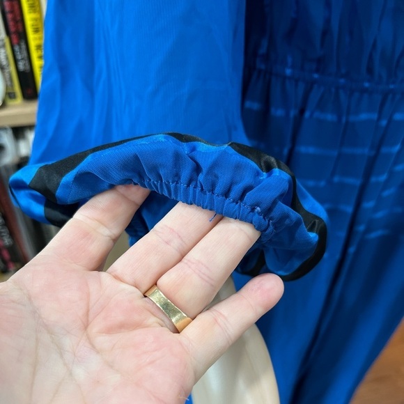 1980s Donna Morgan royal blue true vintage satin Career modesty Dress-L - Picture 10 of 14